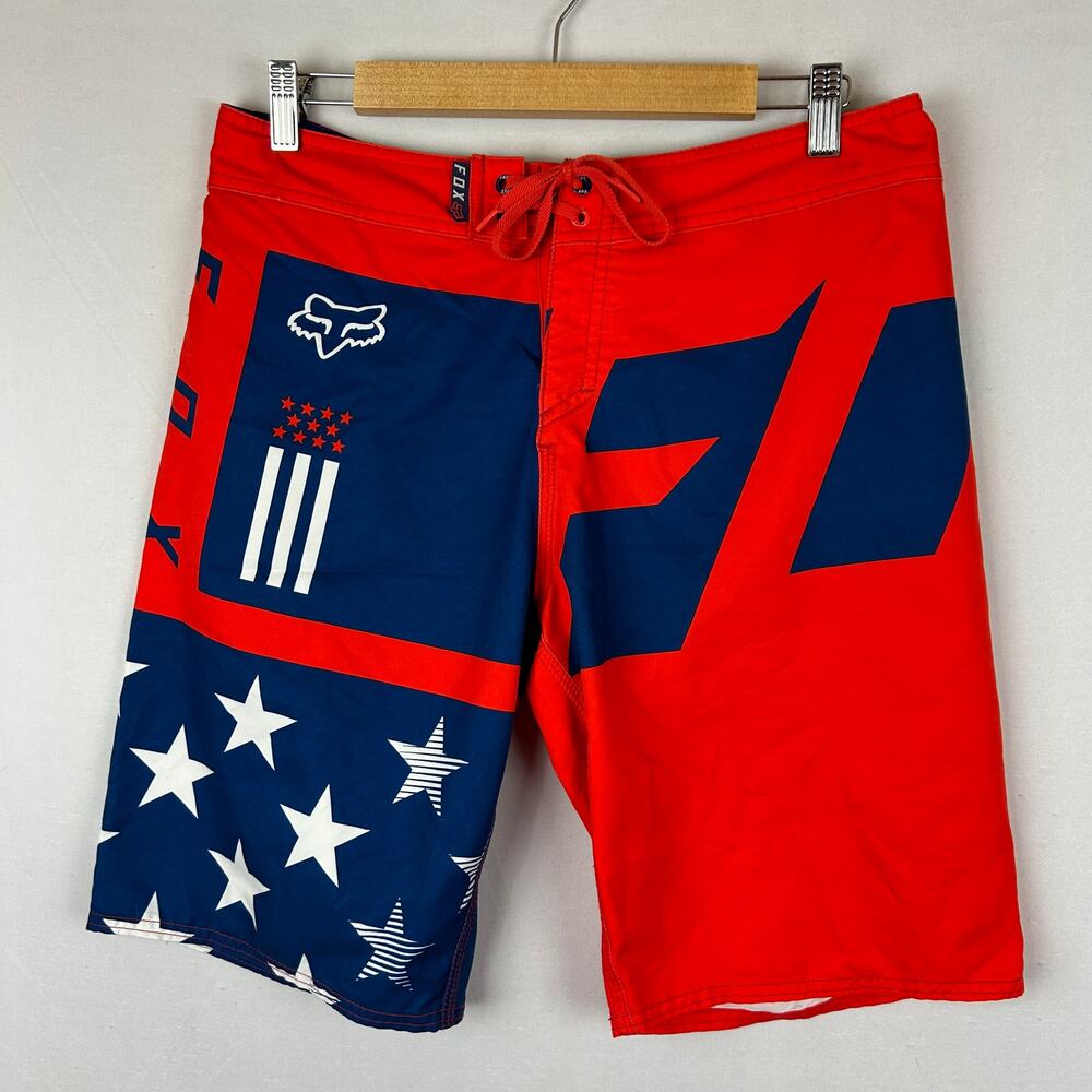 Fox Racing Red White and True Shorts Tie Waist 10" Inseam 19212 Men's Size 32